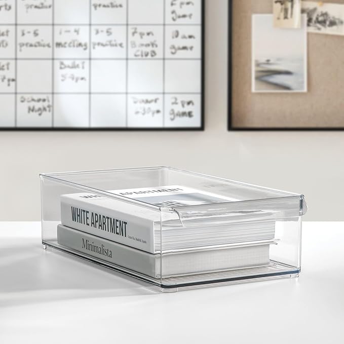 iDesign Large Stackable Fridge or Freezer Bin with Front Handle - Set of 3 - Clear - Made in USA