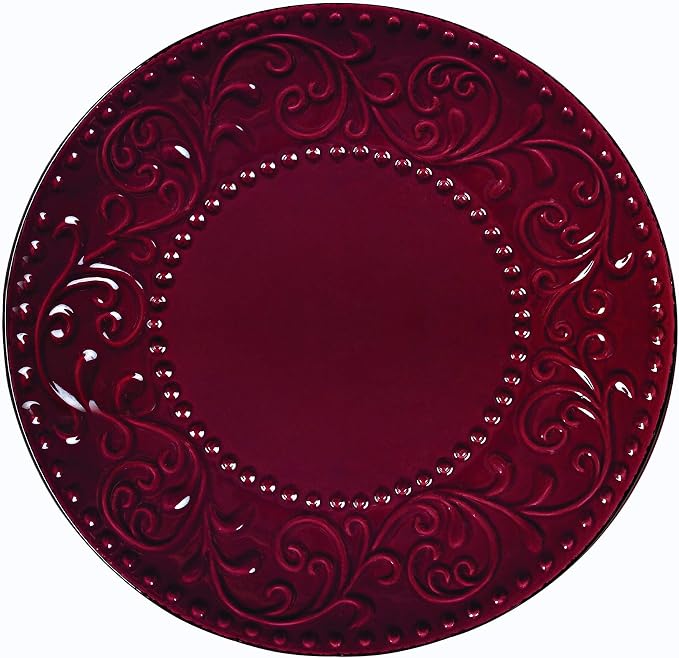 Lorren Home Trends 16 Piece Stoneware Scroll Dinnerware Set-Red