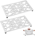Sumnacon Cast Iron Trivet 2 Pack Heat Resistant Iron Trivets for Hot Dishes Pots Pans Plates Teapots,Rustic Cast Iron Trivet for Cooktop Kitchen Dining Table Metal Trivets with Rubber Feets,White