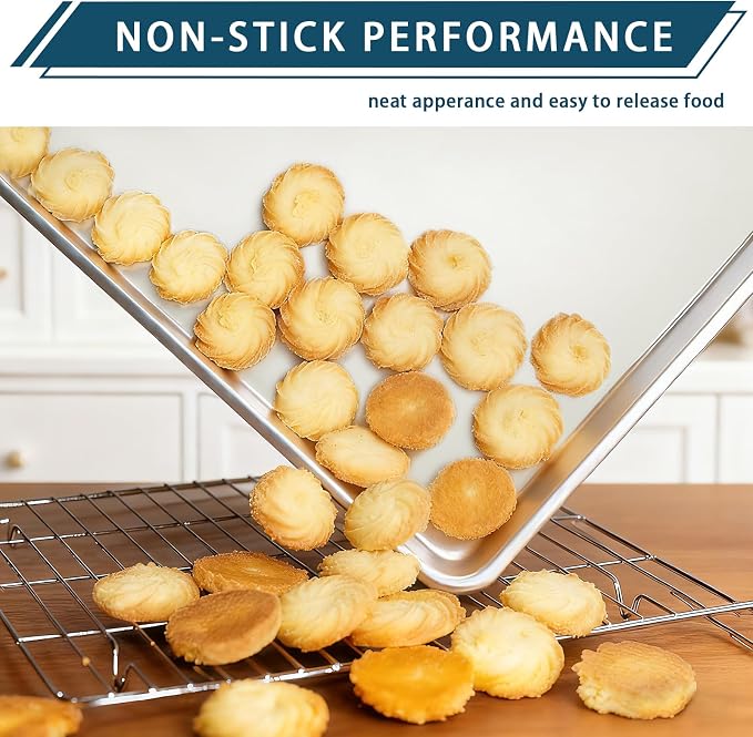 12 Pack Half Size Baking Sheet Pan Set, Aluminum Commercial Quality Cookie Sheet for Baking or Roasting, Large Thick Baking Tray Prevents Warping, 13" × 18" Cookie Tray Pan