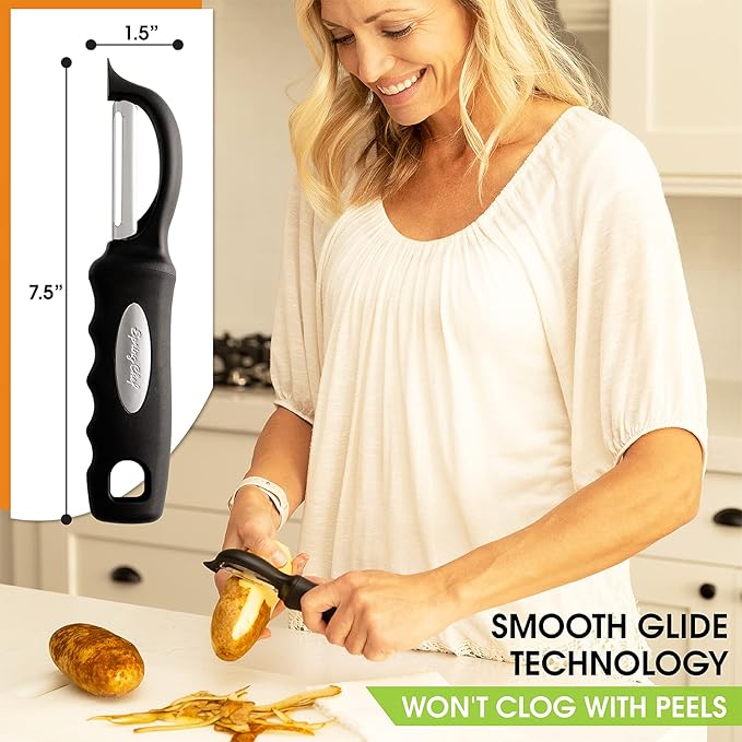 Spring Chef Premium Swivel Vegetable Peeler & Magnetic Measuring Cups & Spoons, Set of 15 with Leveler - 2 Product Bundle - Black