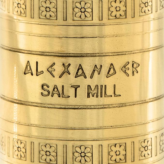 Alexander Home Original Greek Salt Mill, 9-Inch Brass – European Manual Salt Grinder, Refillable, with Polishing Cloth