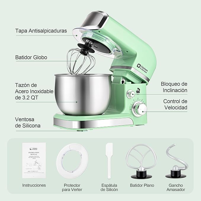 Kitchen in the box Stand Mixer,3.2Qt Small Electric Food Mixer,6 Speeds Portable Lightweight Kitchen Mixer for Daily Use with Egg Whisk,Dough Hook,Flat Beater