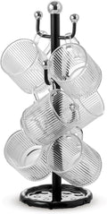6 High-End Glass Coffee Mugs with Handles and Cup Holders, 12 Ounce Classic Vertical Striped Glass Mugs for Hot and Cold Drinks, American Style, Latte, Cappuccino