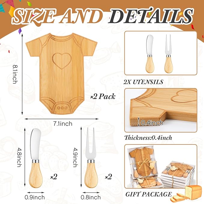 Ziliny 2 Set Baby Shower Gifts for Guest Prizes Clothing Shaped Mini Charcuterie Board Small Cheese Cutting Board Set with Knives Forks Baby Shower Party Favor Thank You Return Gifts (Bamboo Color)