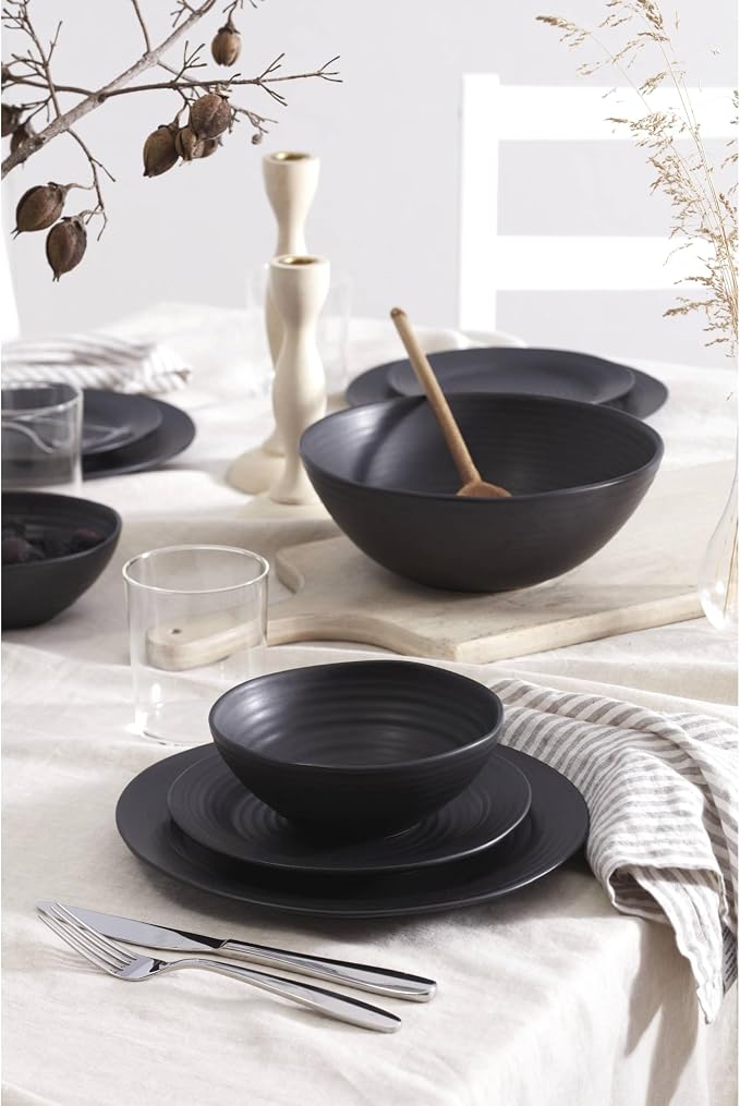 Oneida Black Ridge Piece Dinnerware Set, 12 Count, Dorm Room Essentials, First Apartment