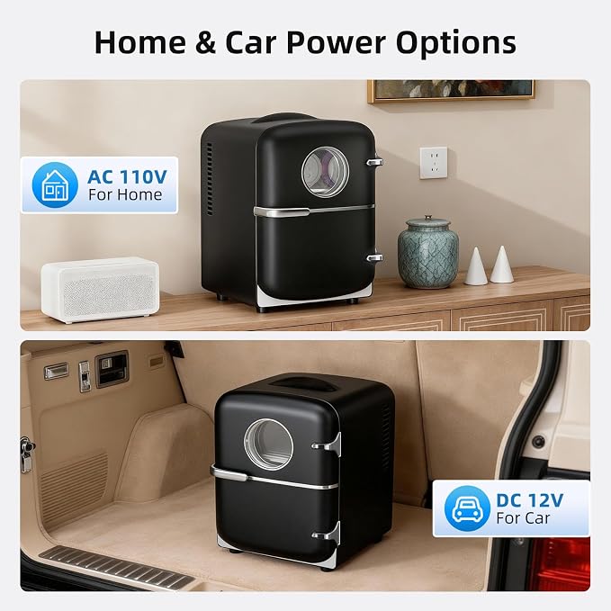 Antarctic Star Compact Mini Fridge, 4L Capacity/6 Cans Portable Cooler and Warmer Compact Refrigerator, for Bedroom,Car,Office and Dorm, Small Cooler and Warmer for Cosmetics, Beverage and Food, Black
