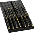Domax Bamboo In-Drawer Knife Block - Kitchen Drawer Organizer Insert, Steak Knife Holder without Knives, Fits 12 Knives and 1 Sharpening Steel (Not Included), Black