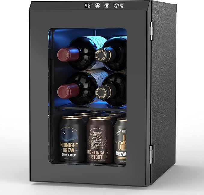 Electactic Wine Cooler Refrigerator with Glass Door, Mini Wine Fridge for Red, White and Champagne, Built-in Wine Cellar, 40-61F Digital Temperature Control, Indoor Use