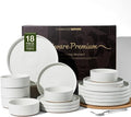 Stoneware Dinnerware Sets for 6, 18-Piece High Edge Plates and Bowls with Speckled Glaze & Spiral Design - Chip & Scratch Resistant, Microwave & Dishwasher Safe - Gift Box, White