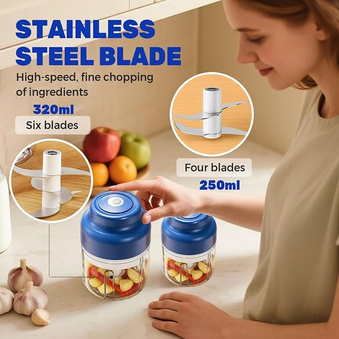 2026 New Electric Garlic Chopper, Electric Mini Chopper, Small Garlic Chopper Mincer, Portable Rechargeable Cordless Chopper for Onion, Chili, Ginger, Nuts, Meat & Fruits (Purple, 4-Blade)
