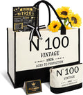 YeohJoy 100th Birthday Gifts for Women Canvas Tote Bag Travel Gear, Unique 100 Years Old Gifts for Wife Mom Sister Aunt Friends Her, Vintage N°100 Handbag & Cosmetic Bag & Back in 1926 Poster