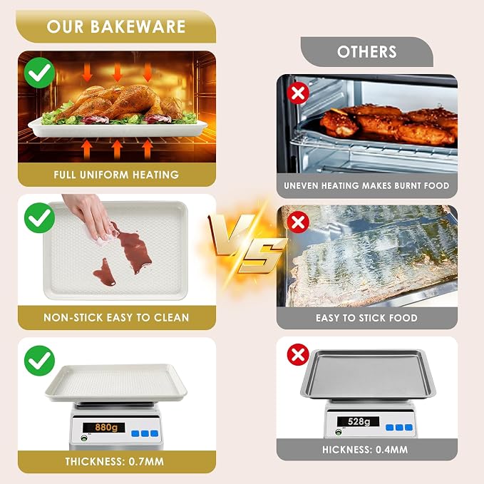 Baking Sheet Pan Set of 3, Nonstick Carbon Steel Cookie Sheets with Texture | Commercial Half/Quarter/Jelly Roll Pans Replacement Toaster Oven Tray, Heavy Duty & Easy Clean