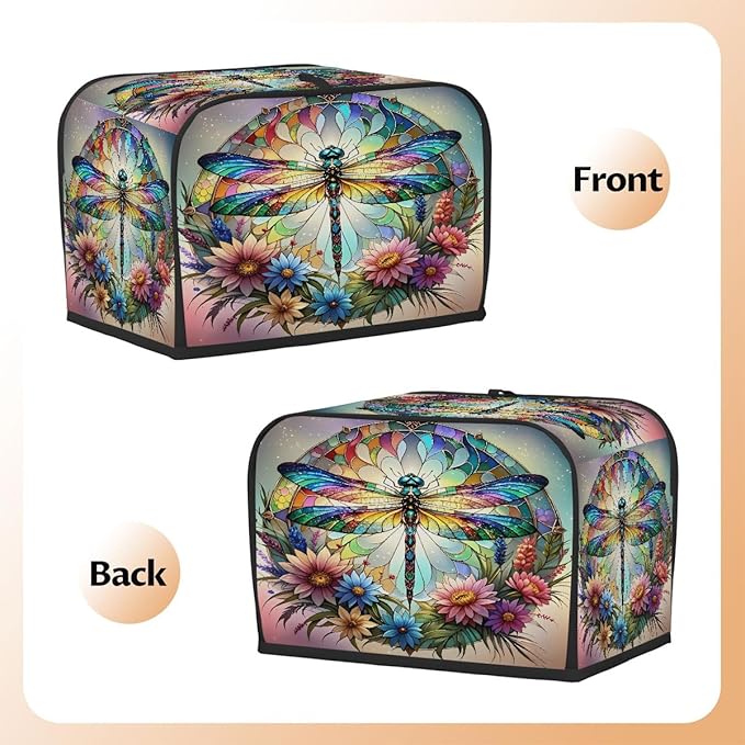 Glass Dragonfly Colorful 2 Slice Toaster Cover Dust And Fingerprint Bread Maker Cover Bakeware Protector Washable Appliance Covers Kitchen Accessories For Home Kitchen Women Gift