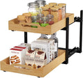 Golener Pull Out Cabinet Organizer - 2-Tier Slide Out Bamboo Drawers for Kitchen Cabinets, Bathroom Organizers and Storage, Under Sink Organizer for Kitchen Storage Organization with Coated Iron Frame