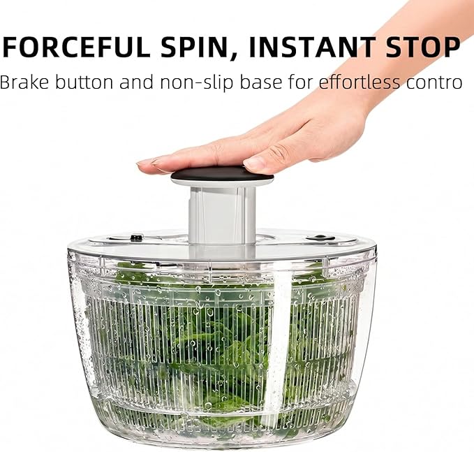 Cove Carol Large Salad Spinner, One-Handed Press-Type Vegetable Dryer, Built-in Filter Suitable for Fruits, Lettuce, and Vegetables; Salad Spinner, Lettuce Spinner 6.3 QT, Black