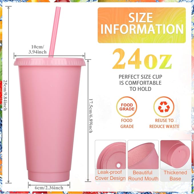 Honeydak 100 Pack Tumbler with Straw and Lid Bulk Glitter Plastic Cups Water Bottle Iced Coffee Travel Mug Reusable Party Favor Cups for Birthdays travel 24-27 oz (Shiny Color)