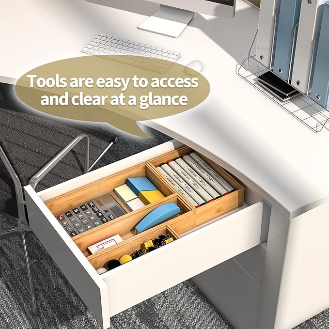 Bamboo Kitchen Drawer Organizer,Stackable Silverware Tray Utensil Organizer Cutlery Holder for Kitchen,Wooden Storage Box for Bathroom, Multi-Use Storage Bins Dividers for Office(9x3x2.5 inch)