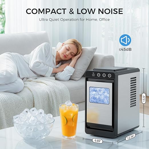 COWSAR Ice Maker Countertop, Portable Ice Machine Countertop with Self-Cleaning, 8 Cubes in 6 Mins, 26 lbs/24Hrs, Quiet Commercial Compact Ice Machine for Home, Camping, Bar, Sliver