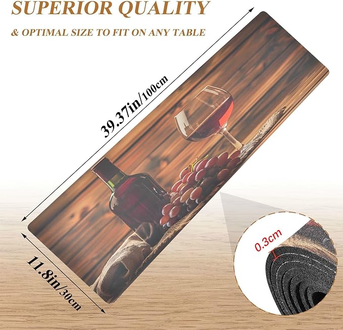 Red Wine Glass and Grape in Basket in Wooden Trivet Table Runner 40 Inches Long Trivet for Hot Pots and Pans/Hot Dishes,Table Protector Heat Up to 230F, Decorative Hot Plates Mat for Kitchen Counterto