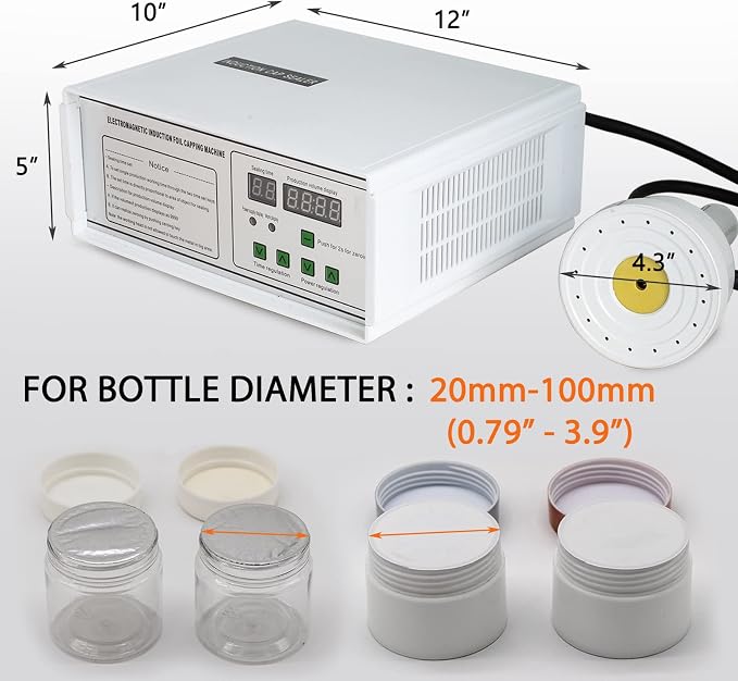 Bottle Cap Sealer, Induction Heat Sealer For Plastic, Glass Bottles 20-100mm 110v