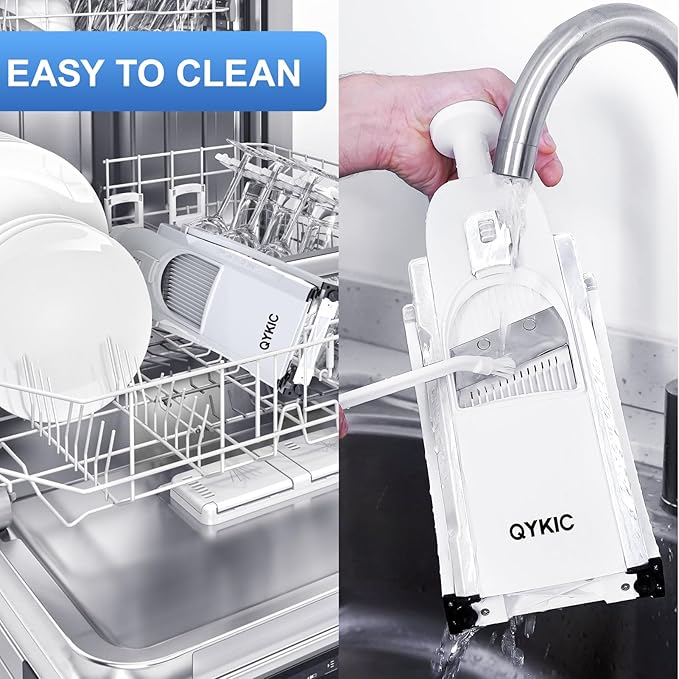 QYKIC Safe Mandoline Slicer, Potato Clips Slicer, Vegetable Food Slicer, Thickness Adjustable for Cucumber Onion Carrot Lemon (Only Slicer White)
