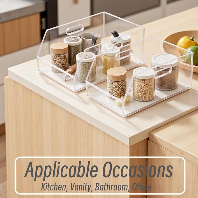 Gelite Stackable Storage Bins Open Front Clear Organizer Bins with Handles Acrylic Storage Container for Pantry Kitchen Cabinet Bathroom Closet Office Organization, 11.4x7.5x5.1''
