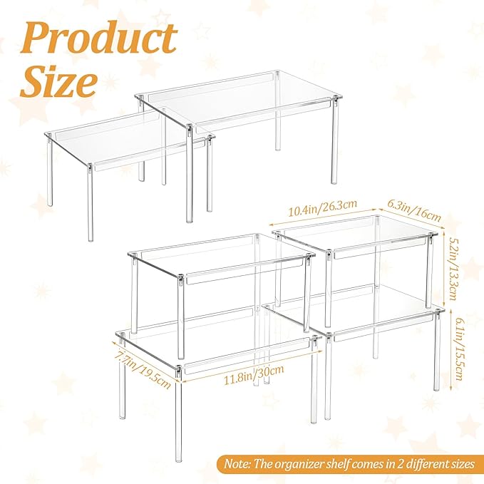 4Pack Acrylic Cabinet Organizer, Clear Cabinet Organizer Shelf, Spices, Soda Cans and Bottles, Stackable Shelves House Essentials for Gift