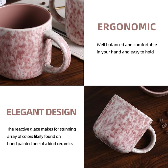 MONITO 12 OZ Coffee Mugs Set of 4, Ceramic Coffee Mugs,Modern Coffee Mugs Set with handle for Tea/Latte/Cappuccino/Milk/Cocoa. (Red, 4 Count（Pack of 1）)