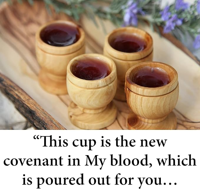 10 Mini Communion Cups Set in a Gift Bag (Approx 1.5 Inch). Hand Carved Kiddush Cup from Olive wood - for Church, Ministry & Worship events with Certificate of Origin.