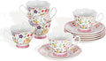 3oz Small Tea Cups & Saucers Set of 6, Floral Espresso Cups With Scalloped Edge, Ceramic Demitasse Cup for Coffee, Latte, Espresso Shot Mug for Espresso Machine, Women Gifts for Mother's Day, Birthday