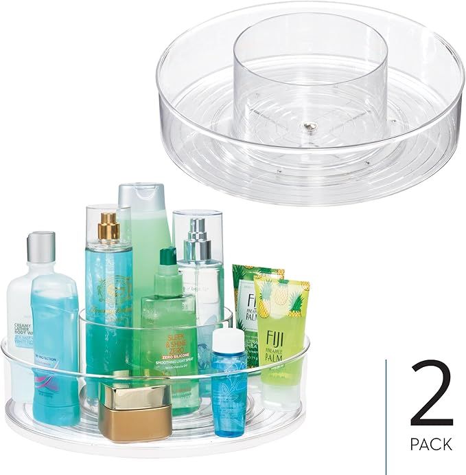 iDesign 12-inch Divided Lazy Susan for Bathroom Storage - Set of 2 - Clear