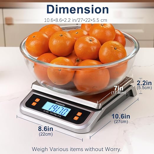 ATOGOU 66lb Food Scale, Commercial Kitchen Scale Plug-in Usable with Full View LCD Display, Stainless Steel, for Baking, Bread, Cooking, Meat, Vegetables, Farm, Industry LC200 Silver