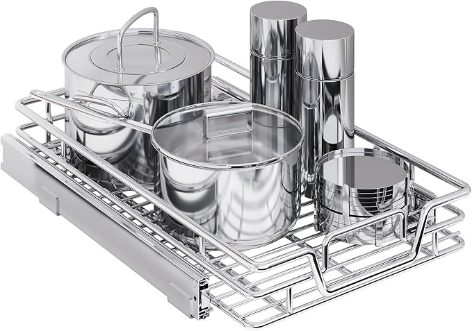 Kitchen Cabinet Pull Out Shelf and Drawer Organizer Slide Out Pantry Storaqe Basket in Multiple Sizes (14" W x 21",1 Tier)