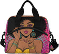 Reusable Lunch Bag for Girls Women,Young African American Woman With Lips Lunch Box Container with Detachable Shoulder Strap,Insulated Lunch Coolers for School Office