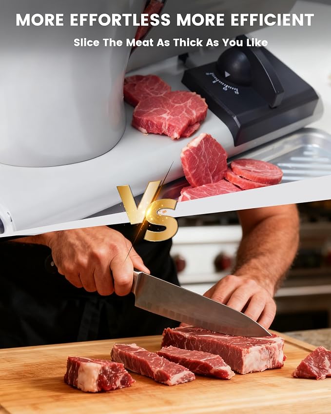 Pterying Meat Slicer Machine for Home - 200W Electric Food Slicer with 2 Removable 7.5" Stainless Steel Blades and Tray, Adjustable and Child Lock Protection, Slicer Machine for Meat Bread