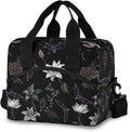 Insulated Lunch Bag Reusable Lunch Tote Bag Cooler Bag for Women Men Adult Lunch Box with Adjustable Shoulder Strap Leakproof Lunch Bag for Work Picnic Camping (Goth Bat Flower)