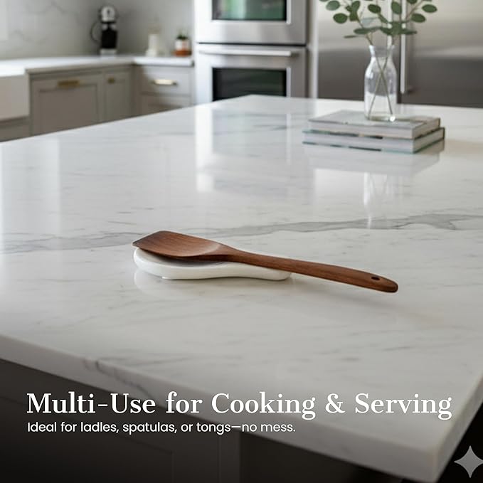 Marble Spoon Rest –Kitchen Utensil Holder, Heat-Resistant & Non-Slip Base – Marble Accessory for Stove Top & Countertop, Elegant Gift