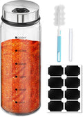 Segarty 10oz Glass Spice Jar with Adjustable Pour Holes Scale Lines, 1 Pack Empty Seasoning Bottle with Shaker Lid for Pepper Sugar, Large Spices Container with 8 Stickers, 1 Brush and 1 Chalk Marker