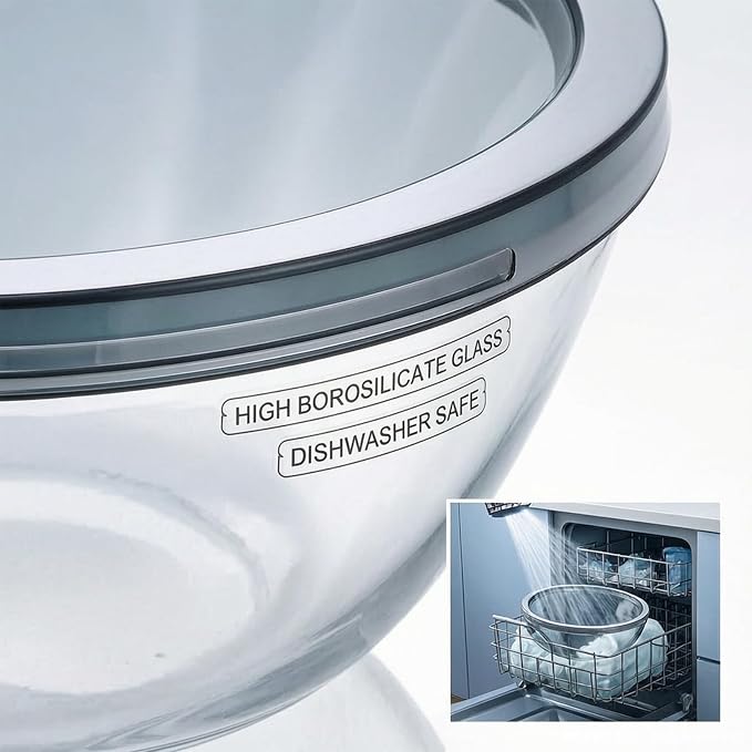 Large Glass Bowl for Sourdough Bread Making, 4.7 Quart Glass Mixing Bowl with Lid, Glass Dough Proofing Container, Clear Borosilicate Glass Bowl with Silicone Mat for Baking Gift Women