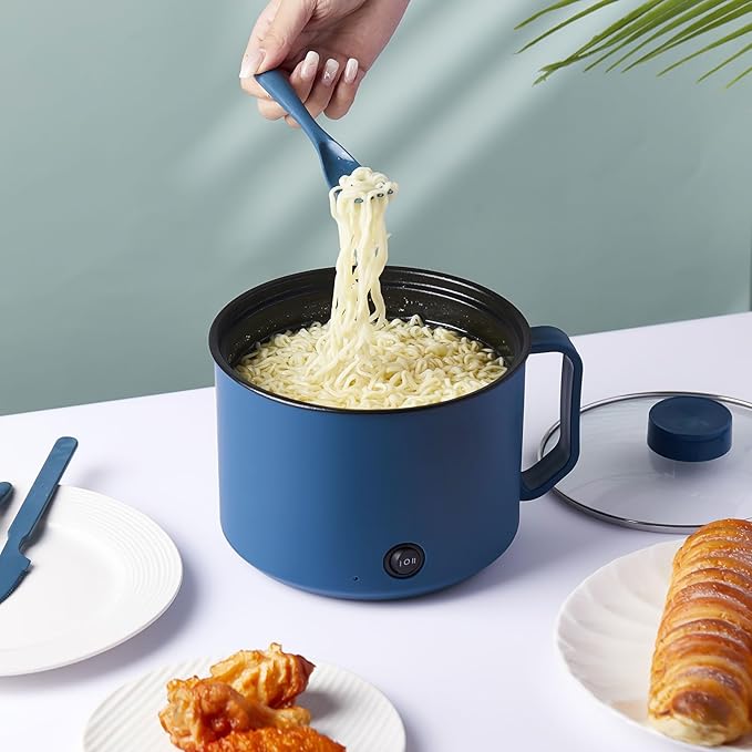 2 Pcs 1.5l Electric Ramen Cooker Hot Pot Electric Dual Power Noodle Cooker, Boil Dry Protection, Nonstick, Multifunctional Lazy Pot for Cooking Pasta, Noodles, Egg, Dorm Home Travel 7x3.15"