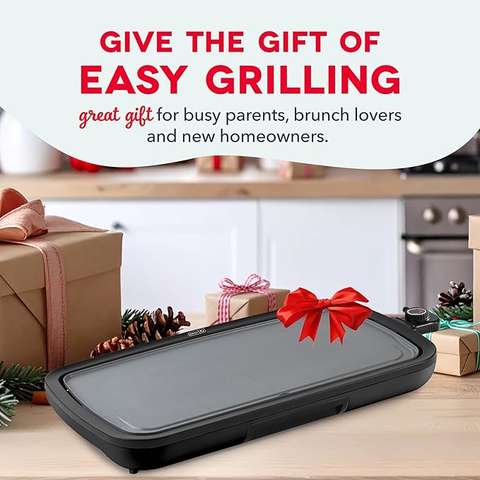 Dash Deluxe Everyday Griddle - Electric Griddle with Removable Plate - Nonstick, Easy-Clean Surface & Anti-Slip Base - Recipe Book Included - Black