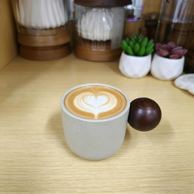 Ceramic Espresso Cups Set of 4 – Double Shots 4 oz Coffee Mugs with Handle, Japanese Tea Cup Set Small Porcelain Modern Style Demitasse Cups for Tea, Latte, Cappuccino