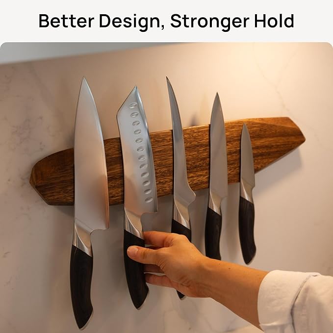 Ibyx Acacia Magnetic Knife Strip - Knife Holder for Counter - Universal Magnetic Knife Holder Fits All Knife Sets - Modern Kitchen Knife Storage - Solid Wood & Strong Magnets (16 Inches)