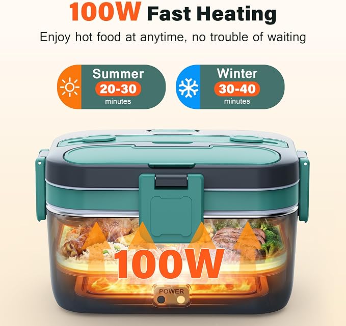 2.8L Electric Heated Lunch Box - 100W Portable Food Warmer for Adults, Leak-Proof & Dishwasher-Safe, Ideal for Car, Truck, Travel, Work, Gift for Men & Women