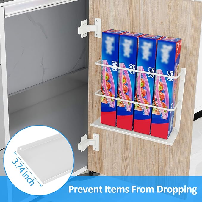 Gypie 2 Pack Kitchen Wrap Organizer Door Mount, Aluminum Foil Holder Cabinet Door Organizer Cabinet Storage Basket for Kitchen Wrap/Food Bag Storage, White