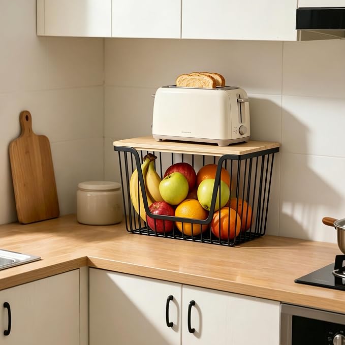 1 Pack Fruit Basket for Kitchen Counter，Stackable Pantry Organizers Storage, Large Wire Storage Basket Suitable for Storing Fruits, Onions, Potatoes, and Vegetables