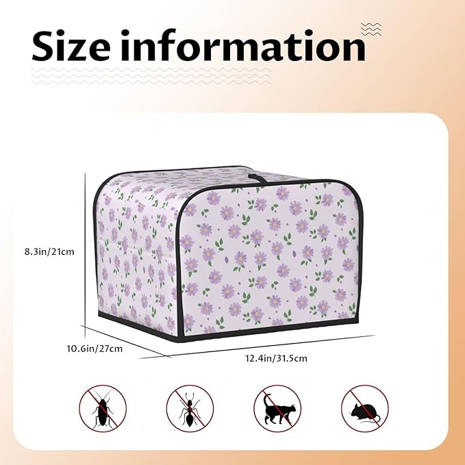 Toaster Cover 4 Slice Pastel Purple Daisy Flower pattern Kitchen Small Appliance Covers with Pockets Dust and Fingerprint Protection