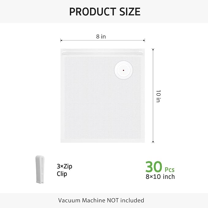 Syntus 30 Reusable Vacuum Sealer Bags for Food, Small 8" x 10" Food Storage Zipper Bags with Air Valve BPA-free Leakproof Keep Food Freshness, Compatible with Compact Vacuum Sealers