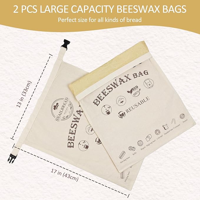 Reusable Beeswax Bread Bags for Sourdough: XL Eco-Friendly Fresh Food Storage (13x17in, 2 Pack) | Moisture Lock, Sustainable Homemade Bread Preservation | Eco Bread Freshness